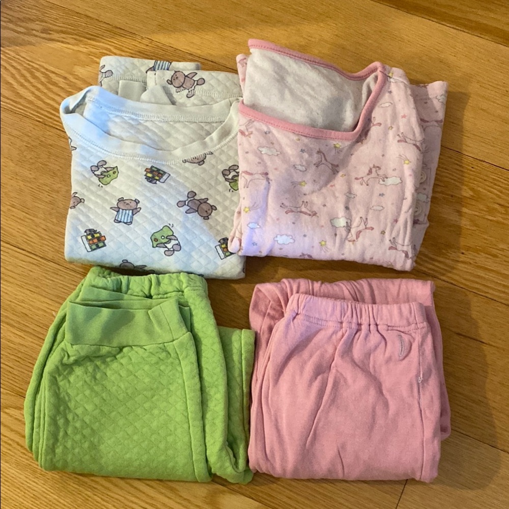 🪴 2 Uniqlo Kids Pajamas Set - Green and Pink